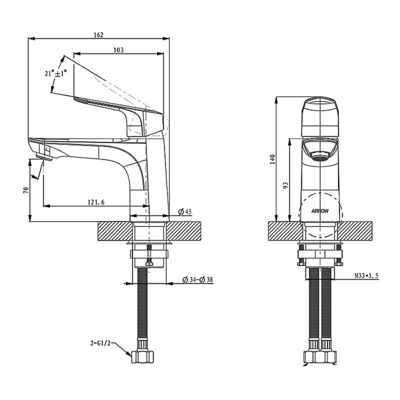 140mm Bathroom Basin Mixer Brass Hot And Cold Water Mixer Tap