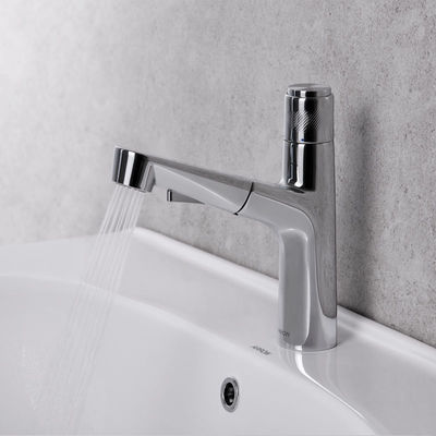 197mm Width Pull Out Bathroom Basin Faucet With Dual Function Spray
