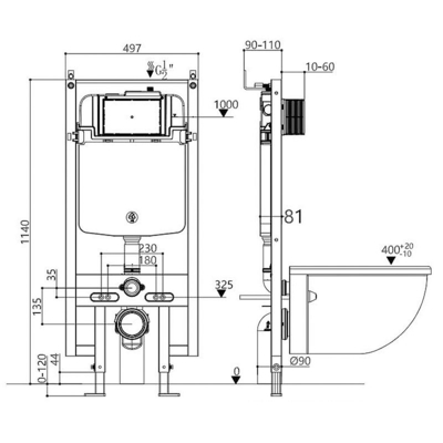 ARROW PVC Toilet Water Tank , Concealed Cistern Flush Tank 497×110×1140mm
