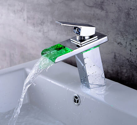 Waterfall Basin Mixer Faucet with Ceramic Valve Core Single Hole and Temperature Sensitive LED Light